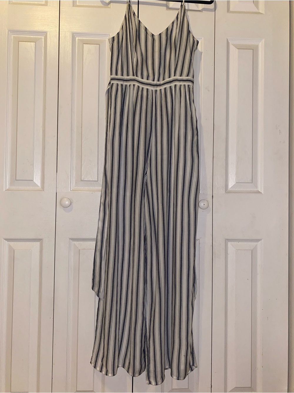 American Eagle Blue and White Striped Wide Leg Jumpsuit